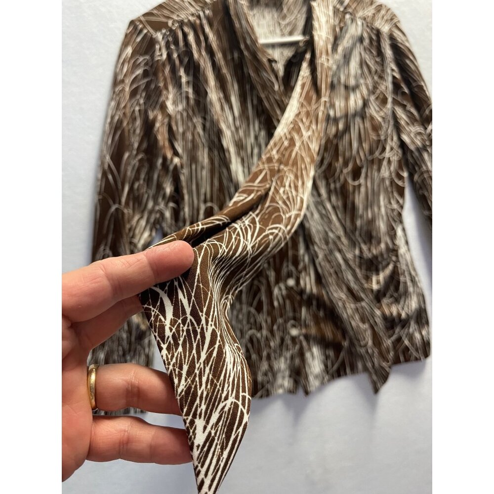 Vintage Lee Mar Dacron Polyester Blouse Shirt Button Up Collar with Scarf Collar - Picture 3 of 13